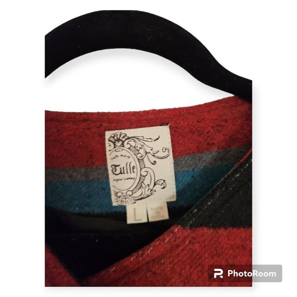 Tulle Multicolor Striped Two Button Snap Closure Car Coat With Pockets Size L - Picture 4 of 5